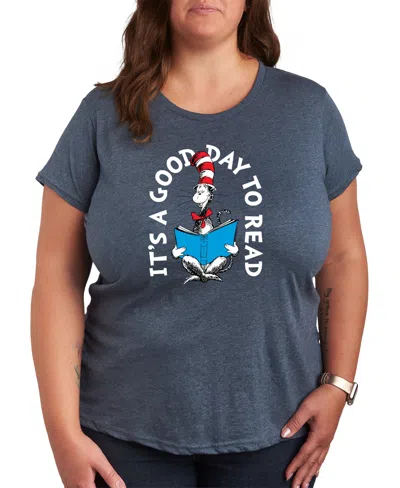 Hybrid Apparel Trendy Plus Size Dr. Seuss Good Day To Read Graphic Crewneck T-shirt In Blue