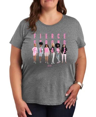 Hybrid Apparel Trendy Plus Size Fierce, Strong Barbie Graphic T-shirt In Grey