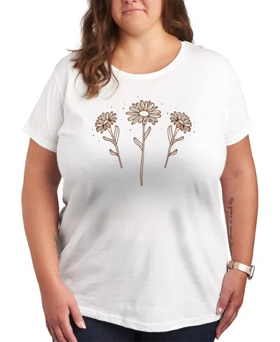 Hybrid Apparel Trendy Plus Size Flowers Size Graphic Crew Neck T-shirt In White