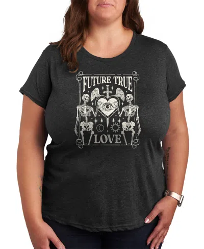 Hybrid Apparel Trendy Plus Size Future True Love Size Graphic Crew Neck T-shirt In Grey