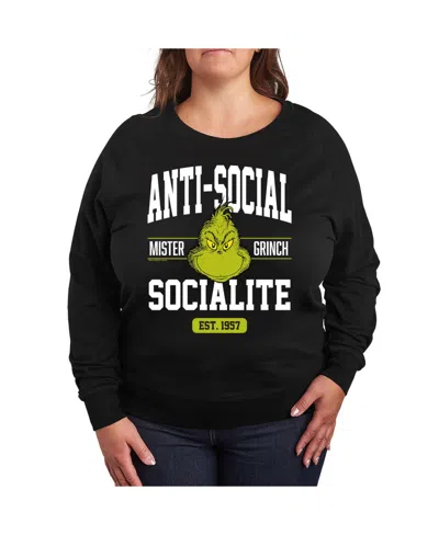 Hybrid Apparel Trendy Plus Size Grinch Anti-social Graphic Pullover T-shirt In Black