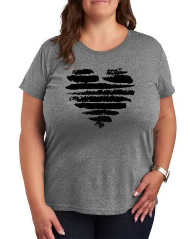 Hybrid Apparel Trendy Plus Size Heart Graphic Crew Neck T-shirt In Grey