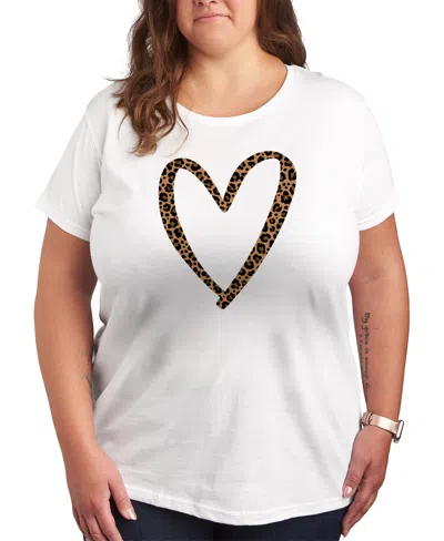 Hybrid Apparel Trendy Plus Size Leopard Heart Graphic Crew Neck T-shirt In White