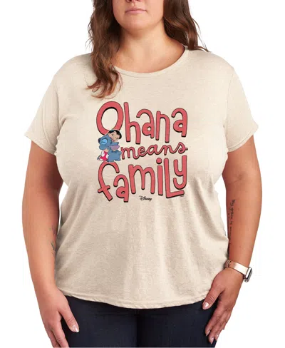 Hybrid Apparel Trendy Plus Size Lilo And Stitch Core Graphic Crew Neck T-shirt In Beige,khaki