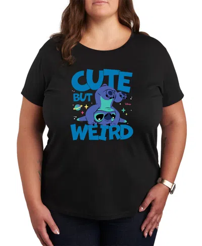 Hybrid Apparel Trendy Plus Size Lilo And Stitch Core Graphic Crew Neck T-shirt In Black