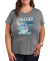 Hybrid Apparel Trendy Plus Size Lilo And Stitch Core Graphic Crew Neck T-shirt In Grey