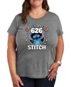 Hybrid Apparel Trendy Plus Size Lilo And Stitch Core Graphic Crew Neck T-shirt In Grey