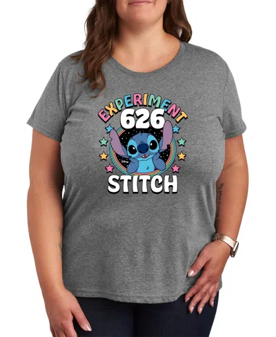 Hybrid Apparel Trendy Plus Size Lilo And Stitch Core Graphic Crew Neck T-shirt In Grey