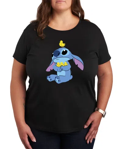 Hybrid Apparel Trendy Plus Size Lilo And Stitch Holidays Graphic Crew Neck T-shirt In Black