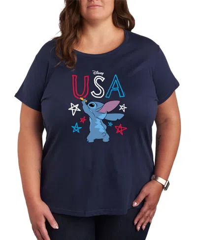 Hybrid Apparel Trendy Plus Size Lilo And Stitch Holidays Graphic Crew Neck T-shirt In Blue