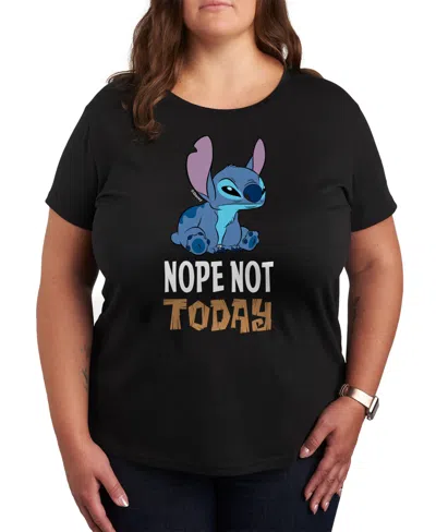 Hybrid Apparel Trendy Plus Size Lilo & Stitch Nope Not Today Graphic T-shirt In Black
