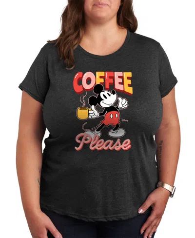 Hybrid Apparel Trendy Plus Size Mickey Mouse Coffee Please Graphic T-shirt In Grey
