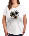 Hybrid Apparel Trendy Plus Size Pattern Flowers Size Graphic Crew Neck T-shirt In White