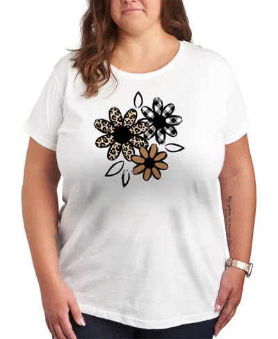 Hybrid Apparel Trendy Plus Size Pattern Flowers Size Graphic Crew Neck T-shirt In White