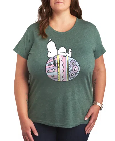 Hybrid Apparel Trendy Plus Size Peanuts Happy Easter Egg Graphic Crew Neck T-shirt In Green