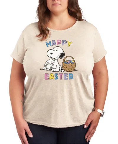 Hybrid Apparel Trendy Plus Size Peanuts Happy Easter Graphic Crew Neck T-shirt In Beige,khaki