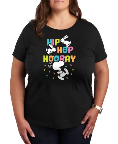 Hybrid Apparel Trendy Plus Size Peanuts Hip Hop Hooray Easter Graphic Crew Neck T-shirt In Black