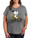 Hybrid Apparel Trendy Plus Size Peanuts Snoopy Music Dance Graphic Crew Neck T-shirt In Grey