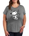 Hybrid Apparel Trendy Plus Size Peanuts Snoopy Music Dance Graphic Crew Neck T-shirt In Grey