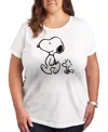 Hybrid Apparel Trendy Plus Size Peanuts Snoopy Woodstock Walk Graphic Crew Neck T-shirt In White