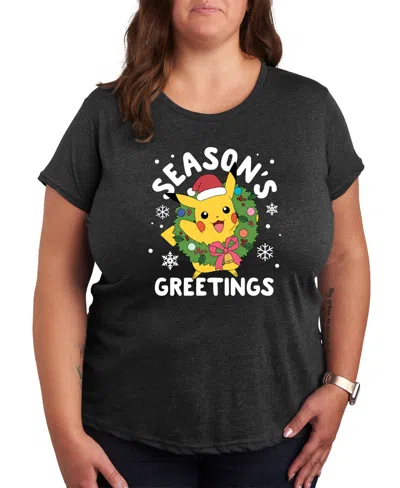 Hybrid Apparel Trendy Plus Size Pokemon Seasons Graphic T-shirt In Grey