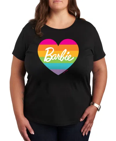 Hybrid Apparel Trendy Plus Size Pride Barbie Rainbow Heart Graphic T-shirt In Black