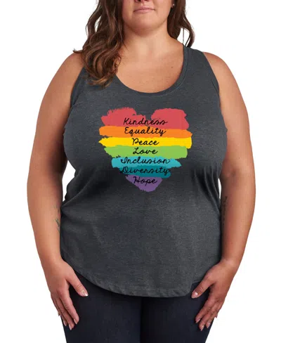 Hybrid Apparel Trendy Plus Size Pride Rainbow Heart Graphic Tank In Heather Charcoal