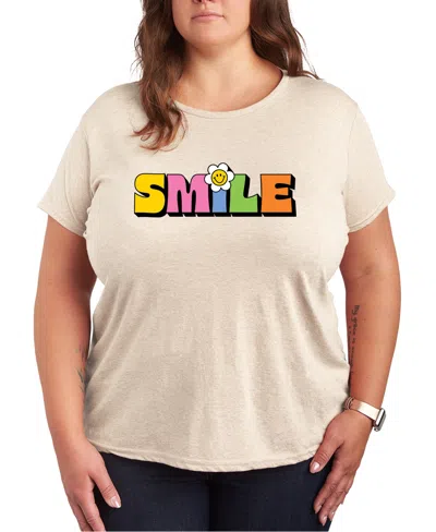 Hybrid Apparel Trendy Plus Size Smile Size Graphic Crew Neck T-shirt In Beige,khaki
