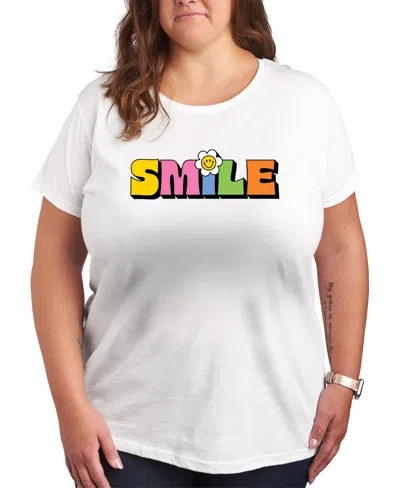Hybrid Apparel Trendy Plus Size Smile Size Graphic Crew Neck T-shirt In White