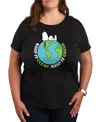 Hybrid Apparel Trendy Plus Size Snoopy Clean Earth Graphic T-shirt In Black