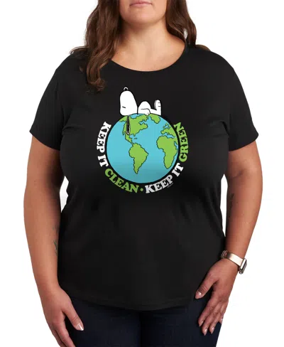 Hybrid Apparel Trendy Plus Size Snoopy Clean Earth Graphic T-shirt In Black