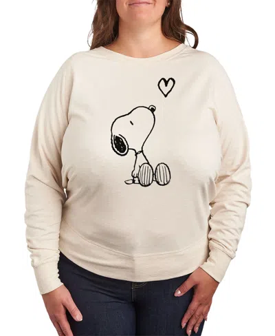 Hybrid Apparel Trendy Plus Size Snoopy Long Sleeve Graphic Pullover Top In Neutral