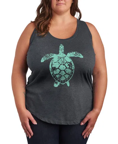 Hybrid Apparel Trendy Plus Size Summer Sea Turtle Graphic Tank In Heather Charcoal