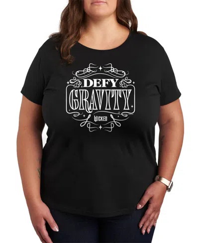 Hybrid Apparel Trendy Plus Size Wicked Defy Gravity Graphic Crew Neck T-shirt In Black