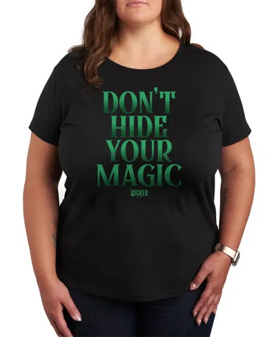 Hybrid Apparel Trendy Plus Size Wicked Don't Hide Your Magic Graphic Crew Neck T-shirt In Black