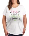 Hybrid Apparel Trendy Plus Size Wicked Pink And Green Graphic Crew Neck T-shirt In White