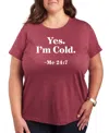 Hybrid Apparel Trendy Plus Size Yes I'm Cold Size Graphic Crew Neck T-shirt In Red