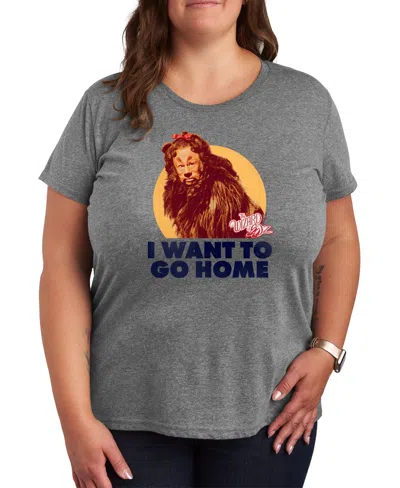 Hybrid Apparel Trendy Wizard Of oz Lion Plus Size Graphic T-shirt In Grey