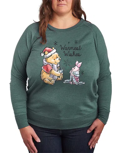 Hybrid Apparel Winnie The Pooh And Piglet Christmas Warmest Wishes Women's French Terry Long Sleeve Shirt In Green