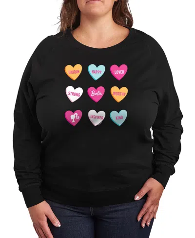 Hybrid Apparel Women's Barbie Valentine Candy Hearts French Terry Long Sleeve T-shirt In Black