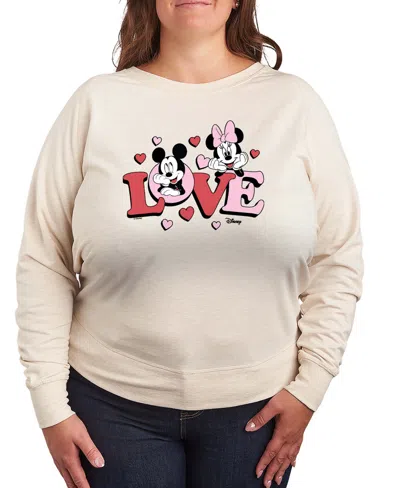 Hybrid Apparel Women's Cute Love Mickey Minnie French Terry Long Sleeve T-shirt In Neutral