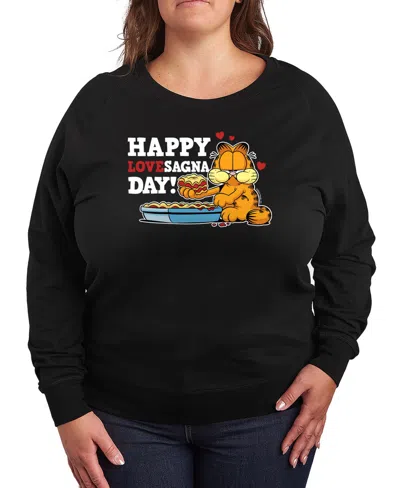 Hybrid Apparel Women's Garfield Happy Lovesagna Day French Terry Long Sleeve T-shirt In Black