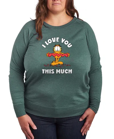 Hybrid Apparel Women's Garfield I Love You This Much French Terry Long Sleeve T-shirt In Green