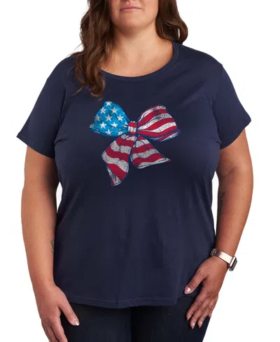 Hybrid Apparel Women's Instant Message American Flag Bow Graphic Crewneck T-shirt In Blue