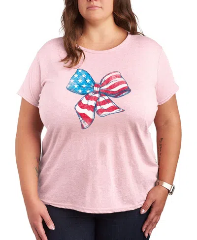 Hybrid Apparel Women's Instant Message American Flag Bow Graphic Crewneck T-shirt In Pink