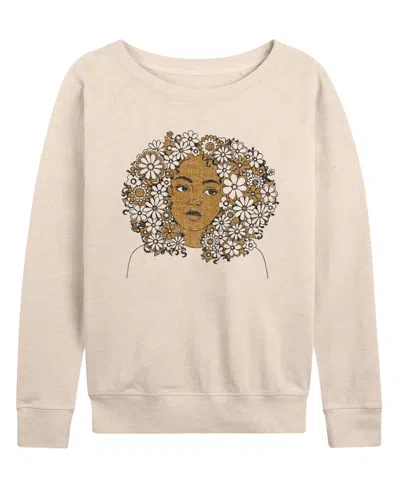 Hybrid Apparel Women's Instant Message Flower Afro French Terry Long Sleeve T-shirt In Orange