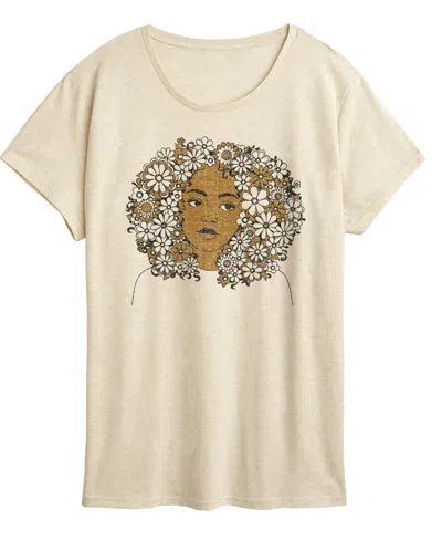 Hybrid Apparel Women's Instant Message Flower Afro Short Sleeve Graphic T-shirt In Neutral
