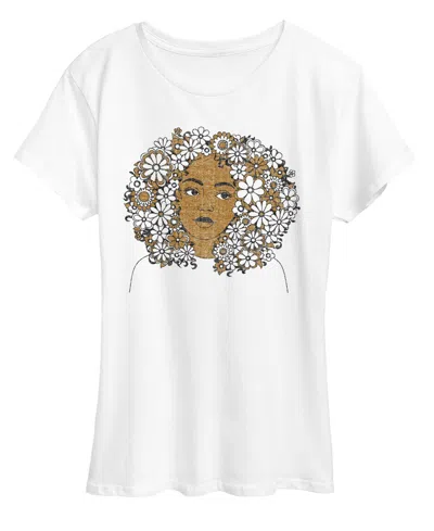 Hybrid Apparel Women's Instant Message Flower Afro Short Sleeve Graphic T-shirt In White