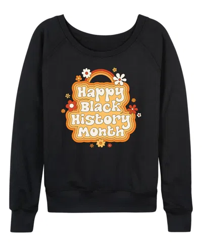 Hybrid Apparel Women's Instant Message Happy Black History Month French Terry Long Sleeve T-shirt In Gray