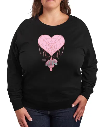 Hybrid Apparel Women's Marvel Spider-man Heart Web French Terry Long Sleeve T-shirt In Black